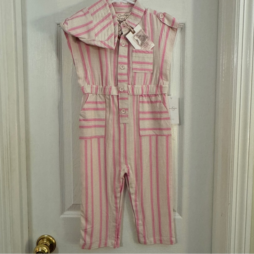 NWT Jessica Simpson Baby Girl Summer Stripe Romper with Matching Bucked Hat